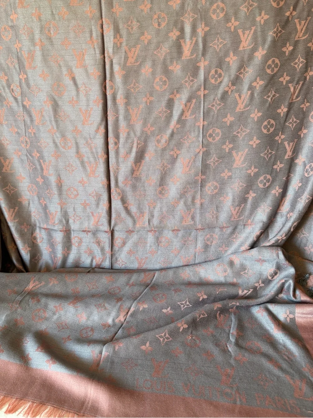 Louis Vuitton Grey Pink Reversible Monogram Large Scarf Shawl